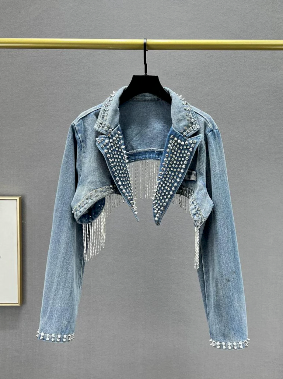Rhinestone Cropped Denim