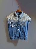 Pearl Cascade Reworked Denim Vest