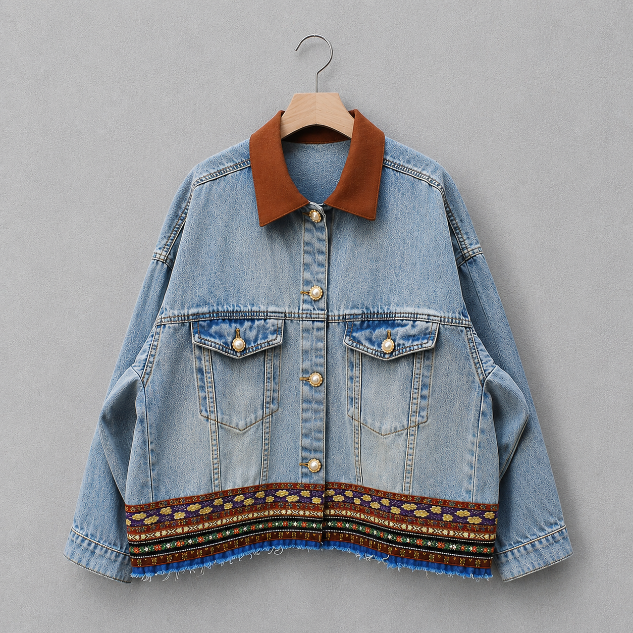 Boho Trim Reworked Denim Jacket