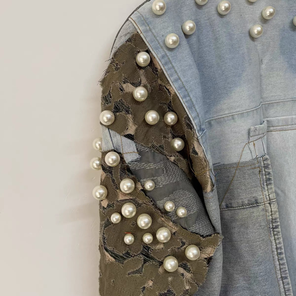 Pearl Patchwork Denim Bomber - One of a Kind