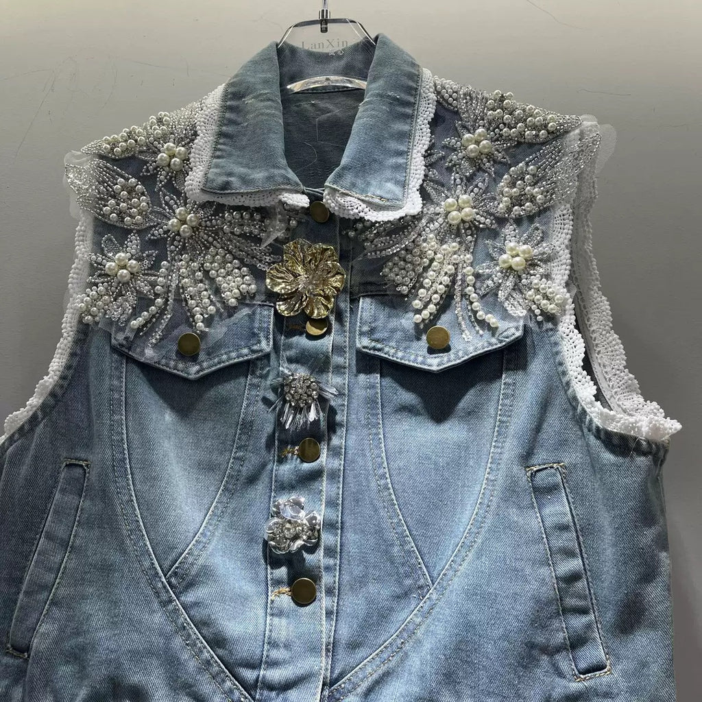 Blue Butterfly Reworked Denim Vest (E)