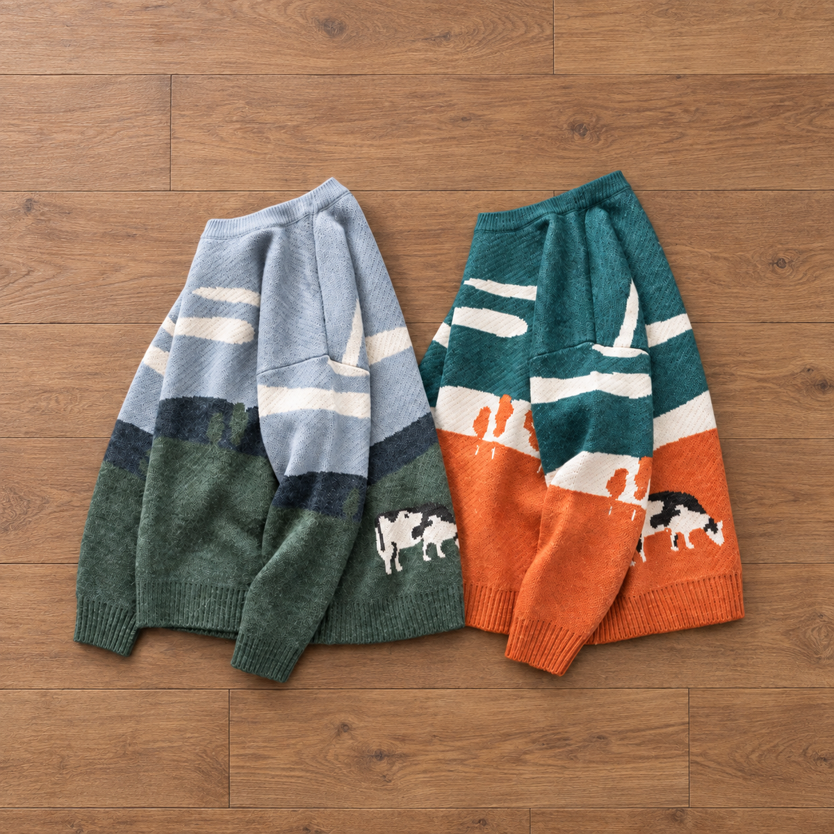 Pasture Cow Graphic Knit Sweater