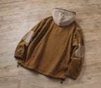 Colorblock Lace-Up Corduroy Hoodie