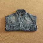 Bennett Pinstripe Stand Collar Denim Jacket