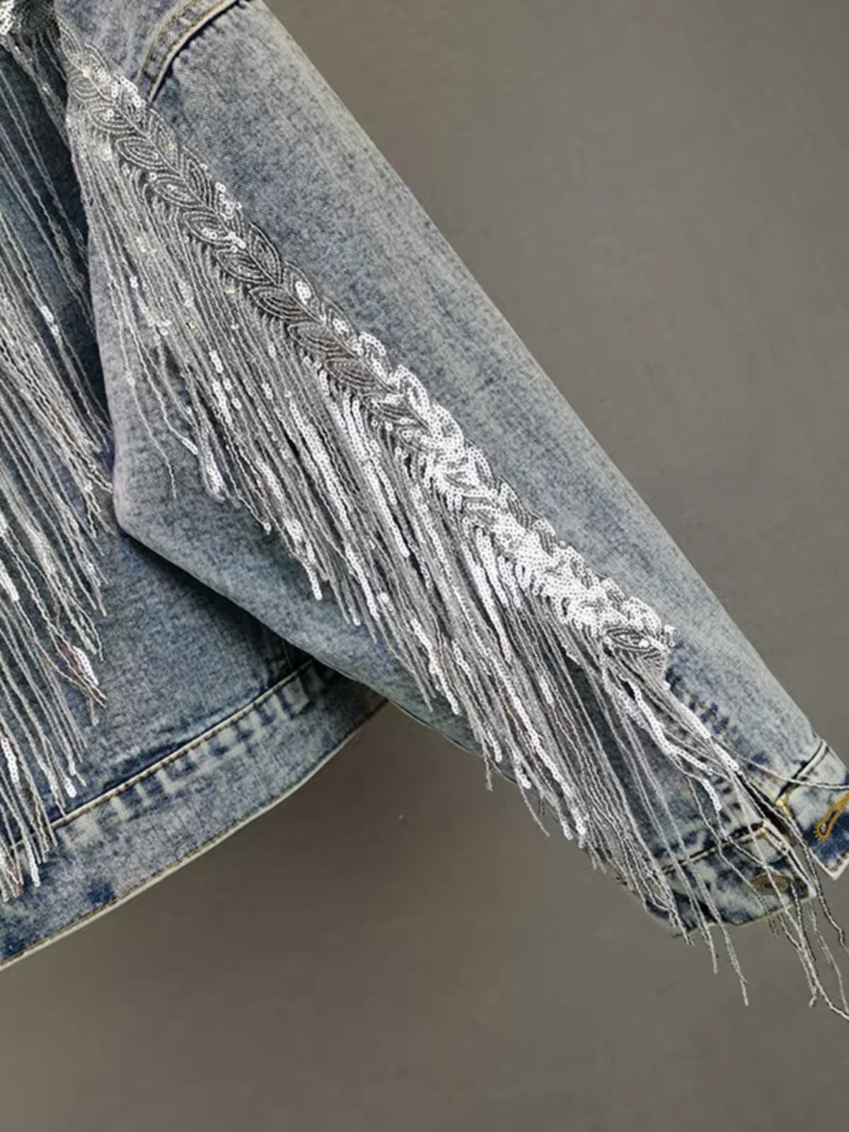 Crystal Fringe Denim Jacket