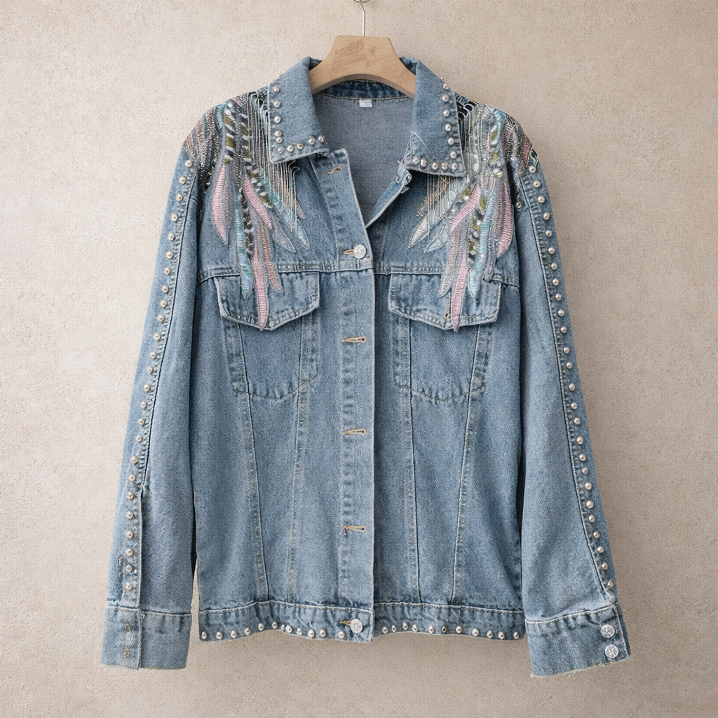 Artistic Feather Jean Jacket