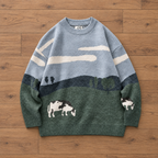 Pasture Cow Graphic Knit Sweater