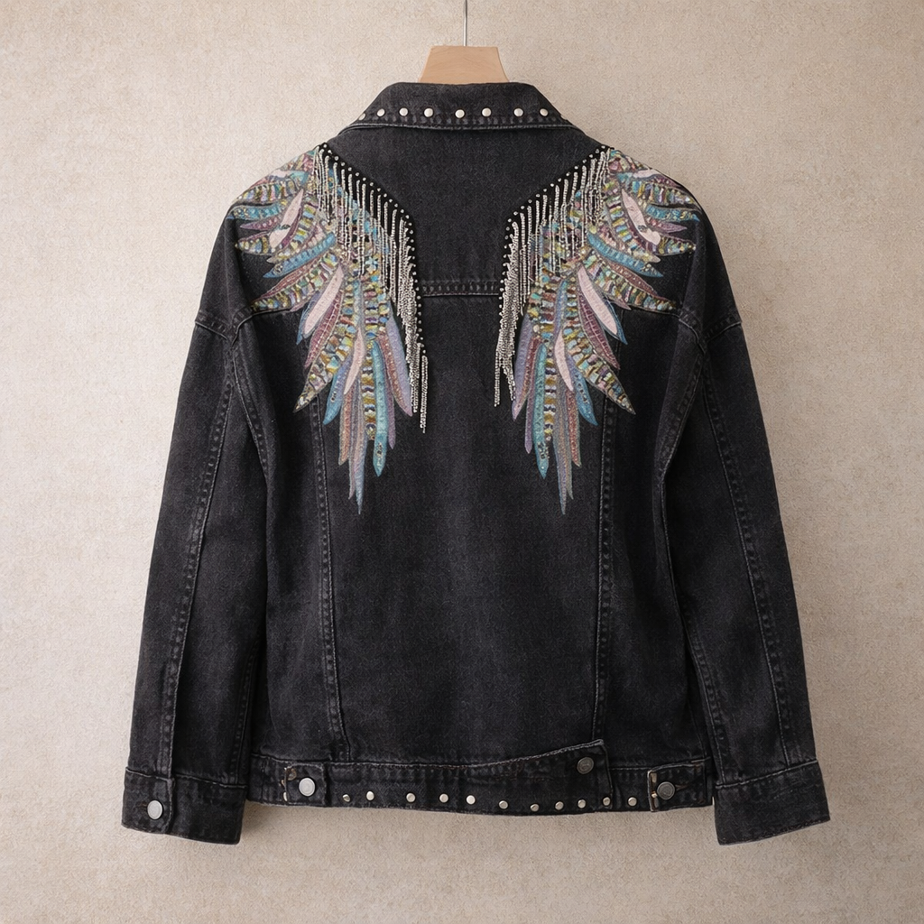 Artistic Feather Jean Jacket