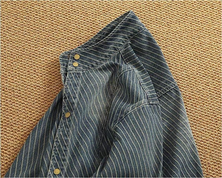 Bennett Pinstripe Stand Collar Denim Jacket