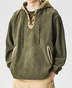 Colorblock Lace-Up Corduroy Hoodie