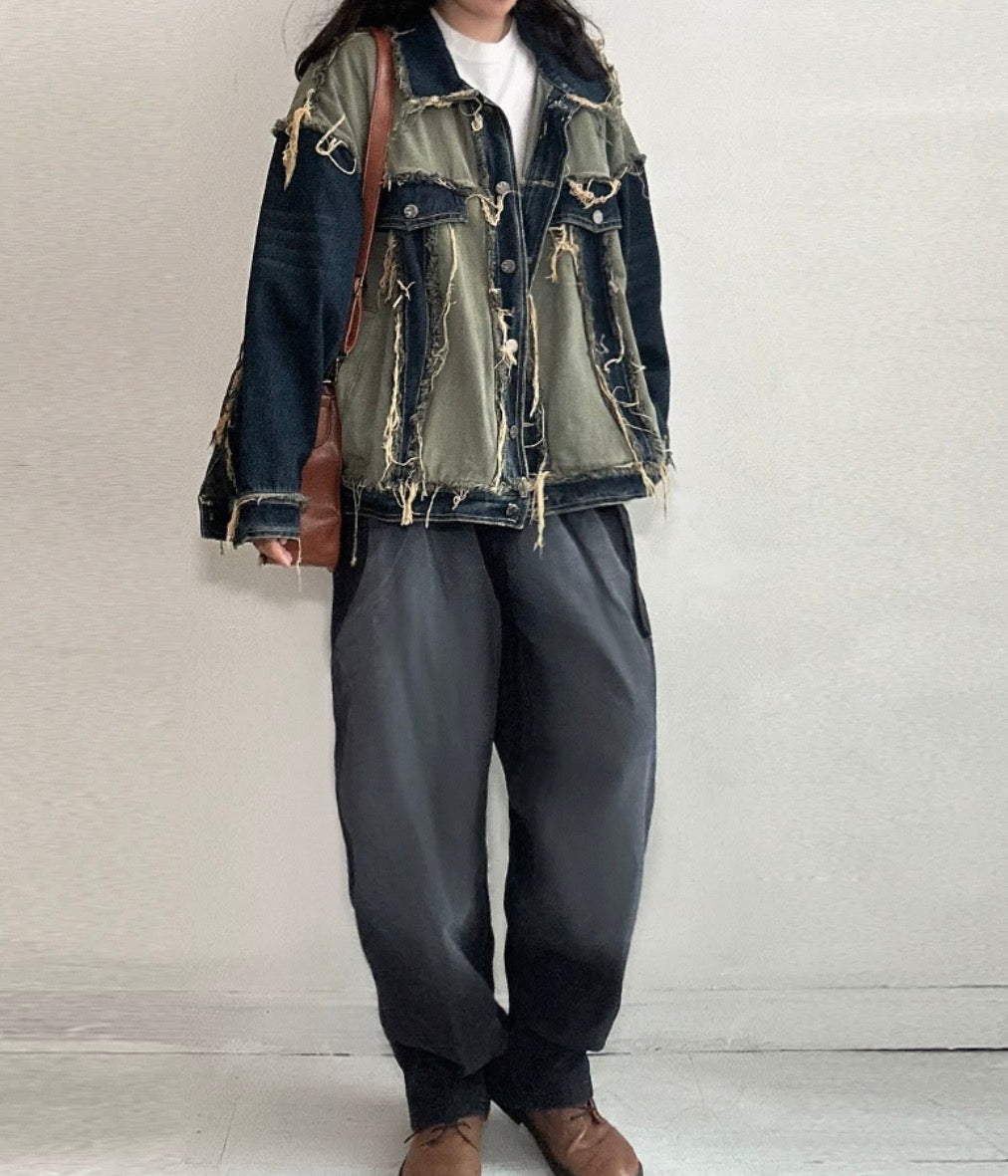 Distressed Patchwork Workwear Jacket