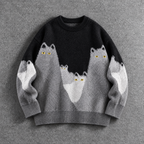 Fuzzy Cat Graphic Knit Sweater