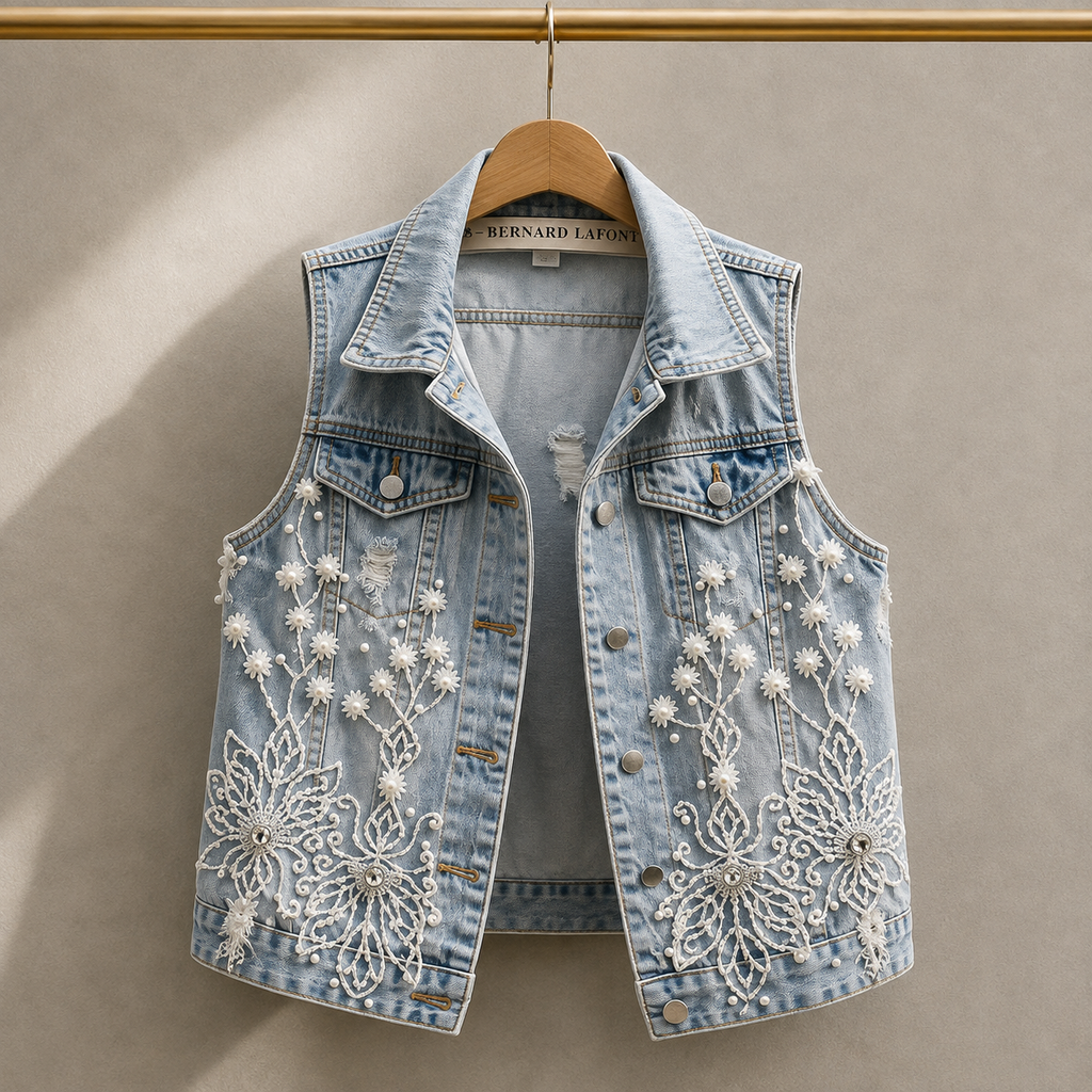 Daisy Lace Denim Vest