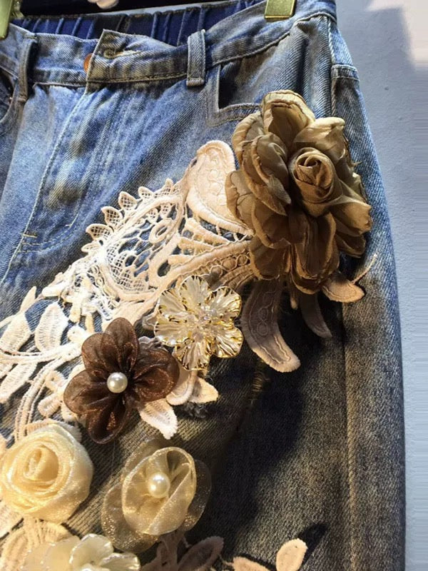 Blossom Lace Reworked Denim Shorts