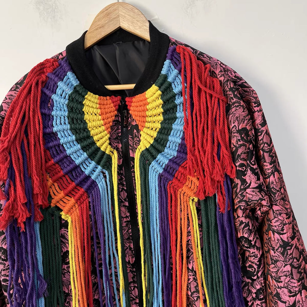 Handmade Crochet Fringe Bomber Jacket
