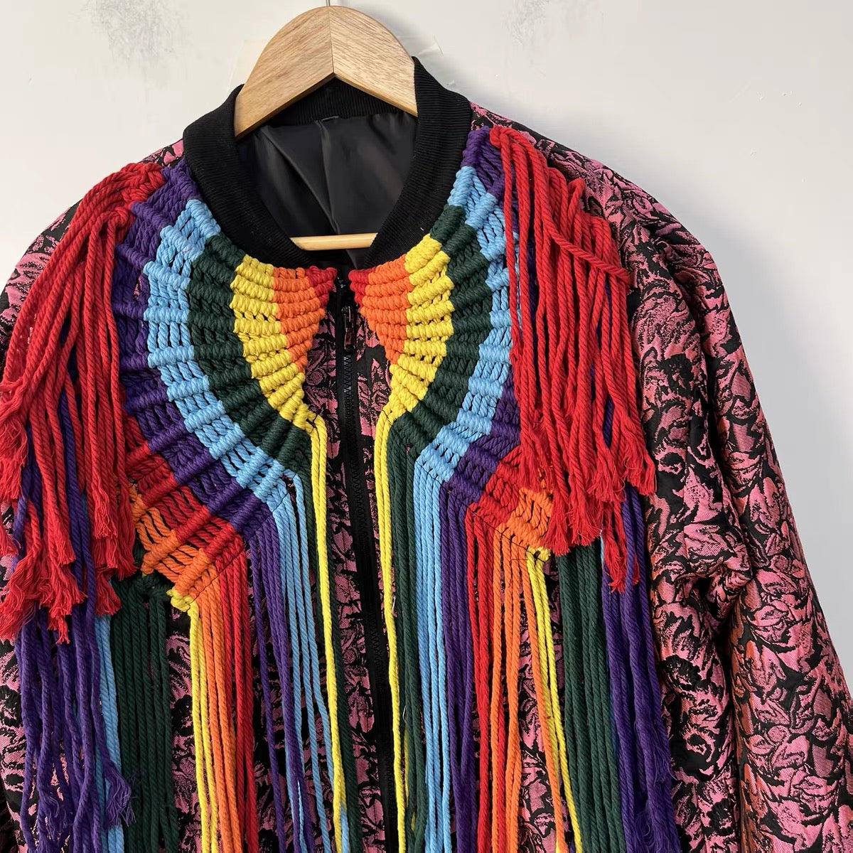 Handmade Crochet Fringe Bomber Jacket