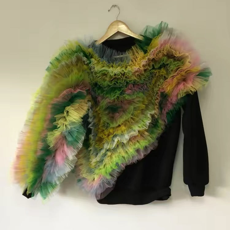 Moss Ruffle Art Top