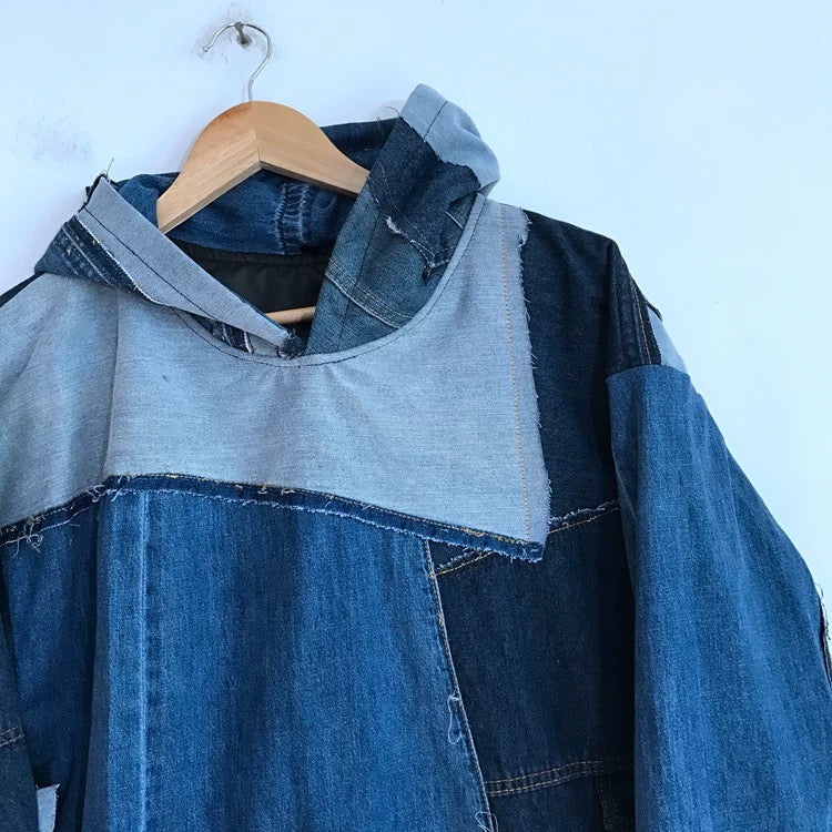 Patchwork Denim Hoodie Jacket