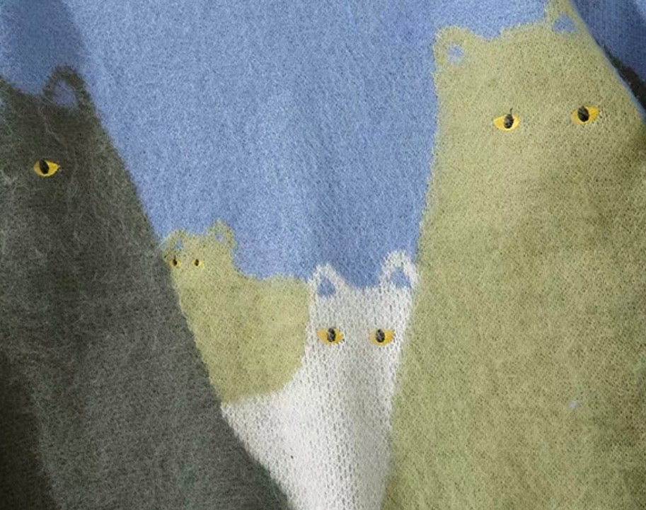 Fuzzy Cat Graphic Knit Sweater