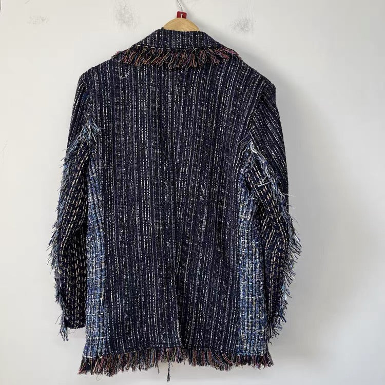 Indigo Mosaic Fringe Blazer