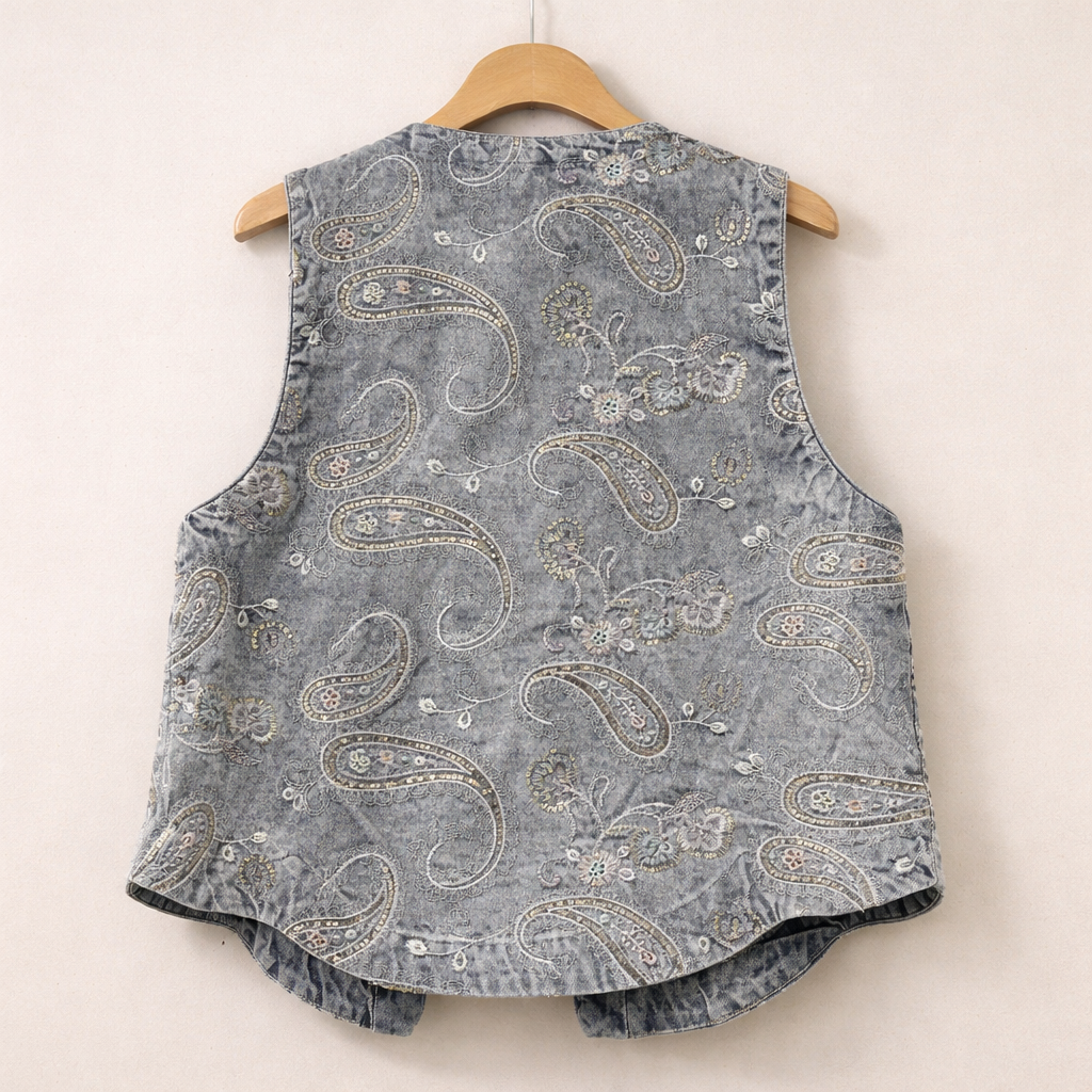 Paisley Embroidered Denim Vest