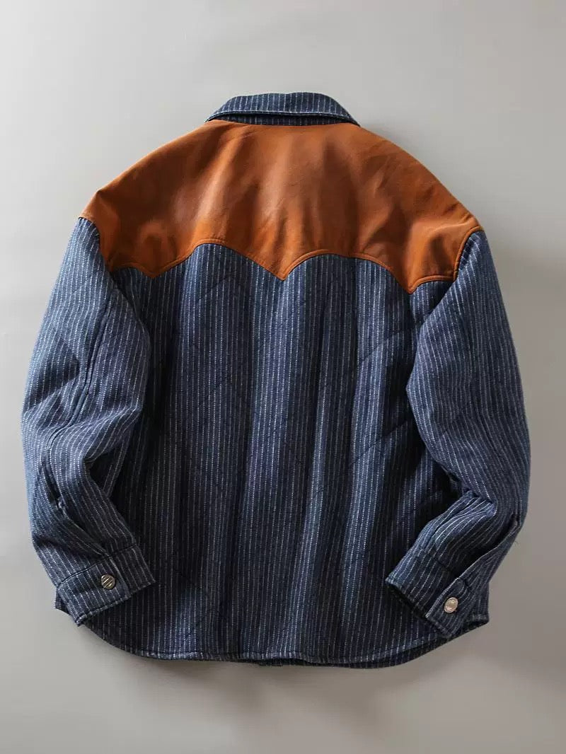 Pinstripe Retro Workwear Padded Jacket