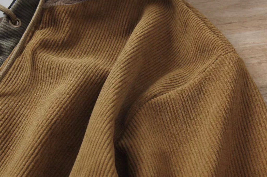 Colorblock Lace-Up Corduroy Hoodie