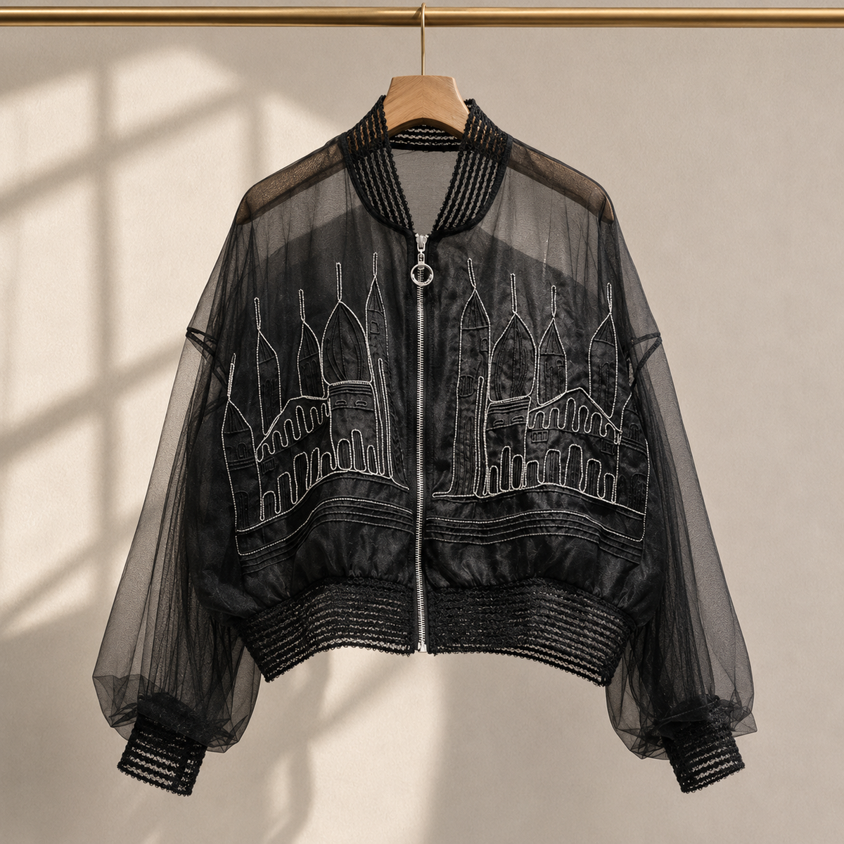 Noir Cathedral Sheer Bomber Jacket