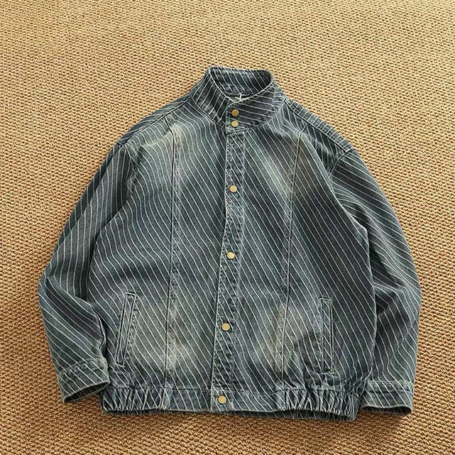 Bennett Pinstripe Stand Collar Denim Jacket