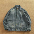 Bennett Pinstripe Stand Collar Denim Jacket