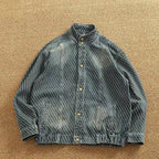 Bennett Pinstripe Stand Collar Denim Jacket