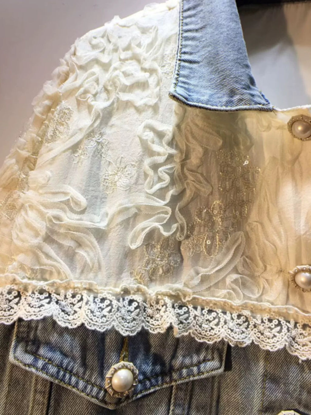 Lace Panel Reworked Denim Jacket