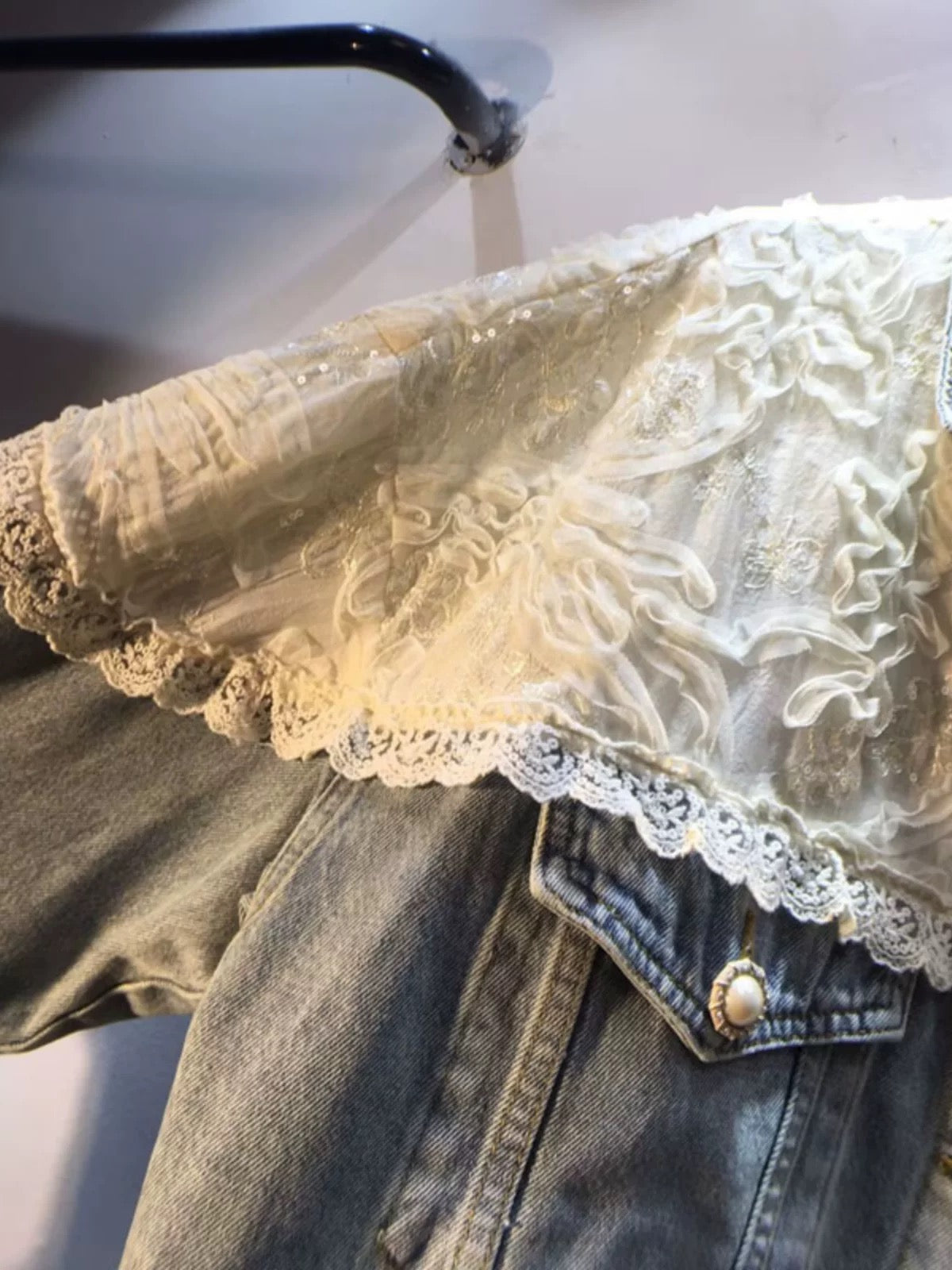Lace Panel Reworked Denim Jacket
