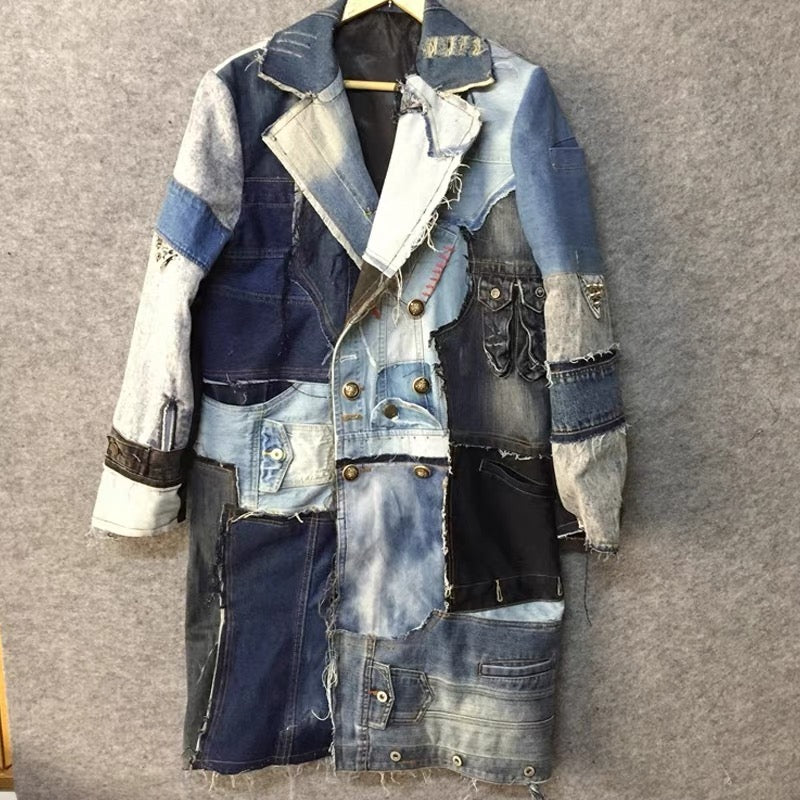 Upcycled Patchwork Denim Trench Coat