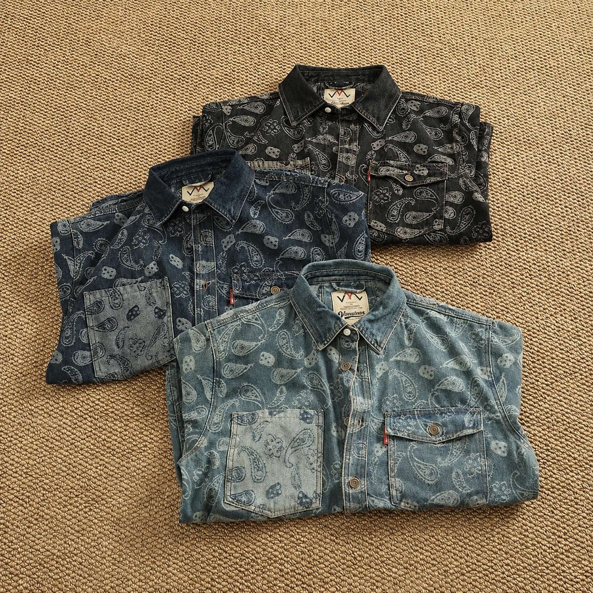 Washed Paisley Denim Shirt
