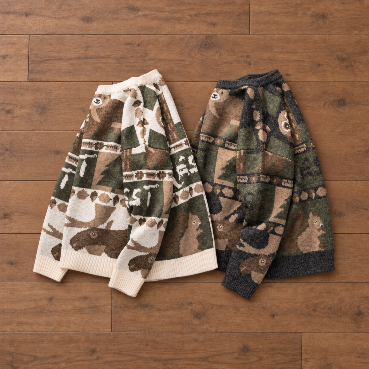 Woodland Animal Patchwork Knit Sweater