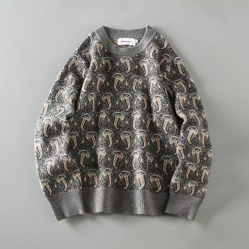 Mushroom Jacquard Knit Sweater
