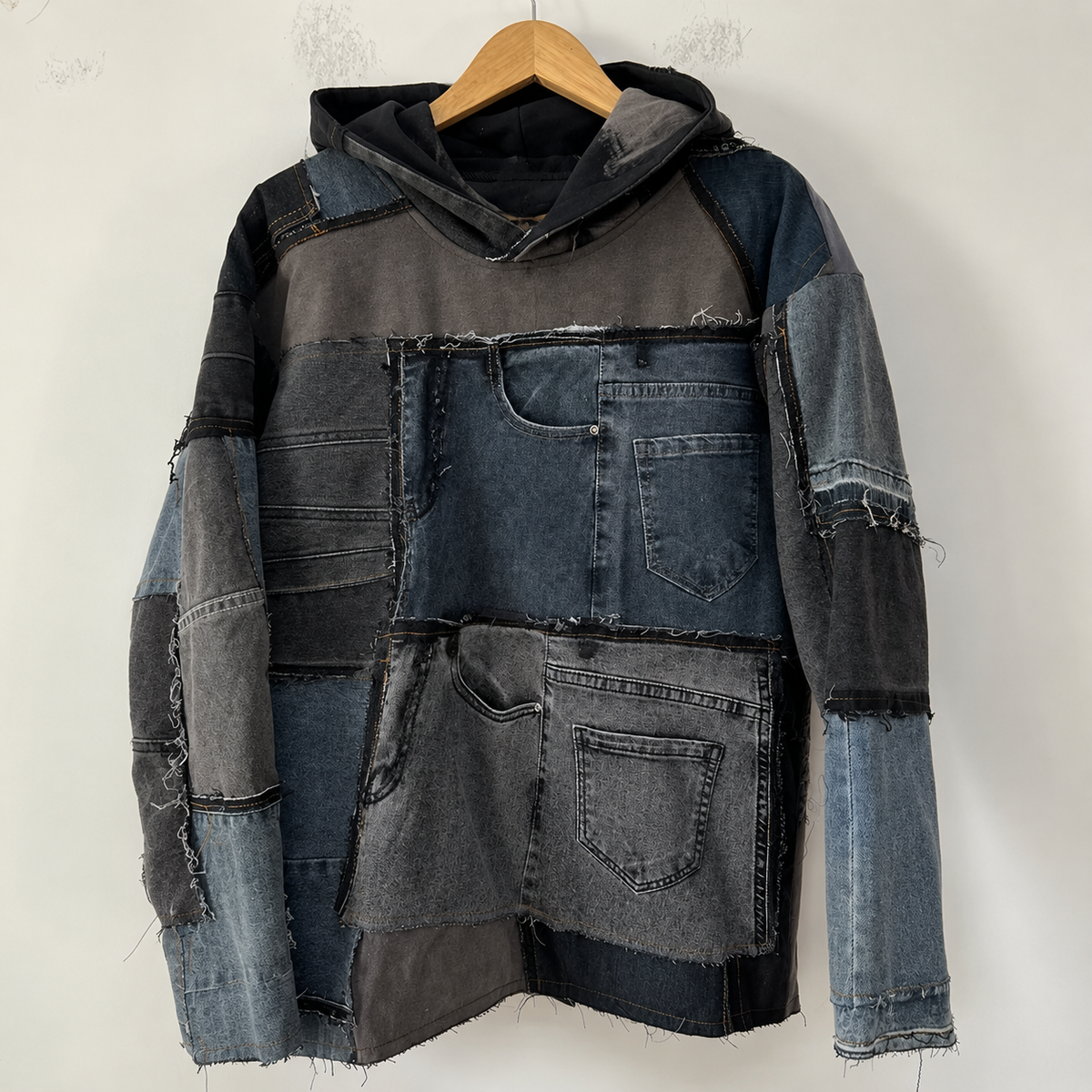 Upcycled Rift Patchwork Denim Hoodie