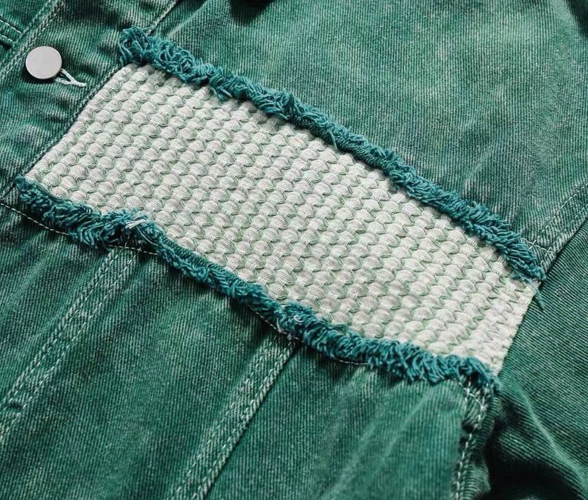 Sage Patchwork Denim Jacket
