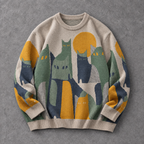 Retro Cat Graphic Knit Sweater