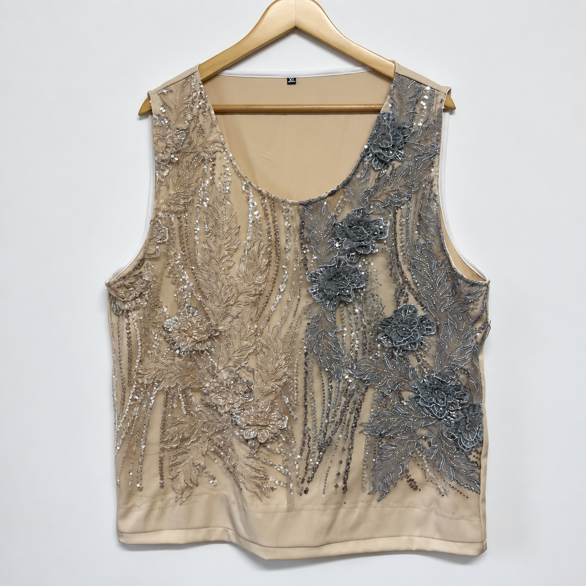 Nude Floral Sequin Tank Top