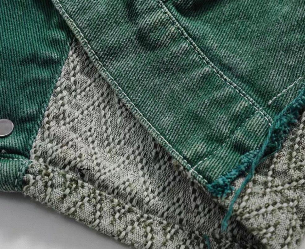 Sage Patchwork Denim Jacket