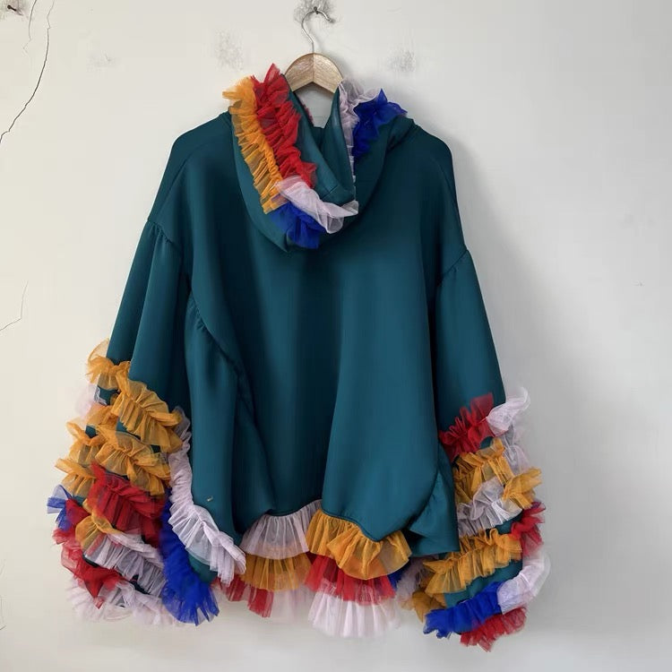 Carnival Ruffle Upcycled Hooded Top