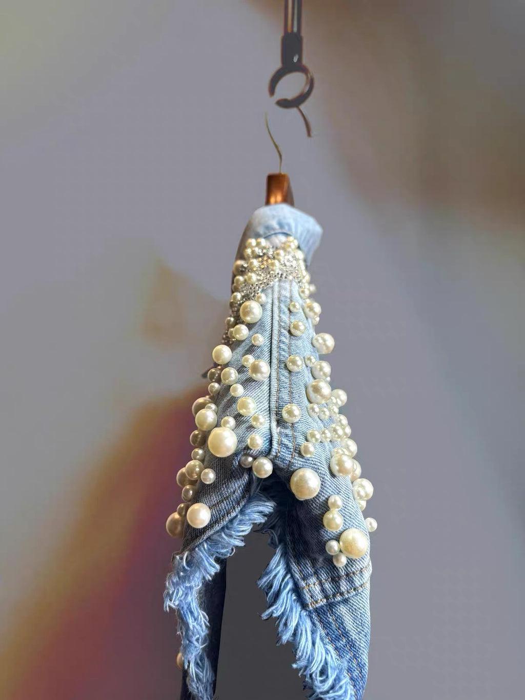 Pearl Cascade Reworked Denim Vest