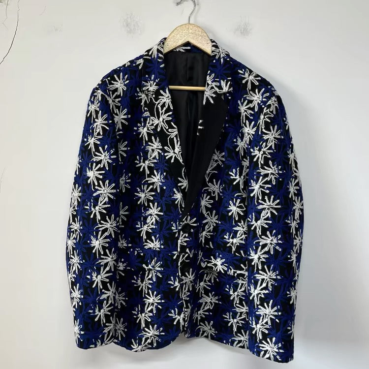Indigo Floral Embroidered Blazer