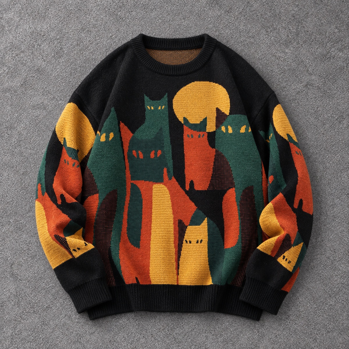 Retro Cat Graphic Knit Sweater
