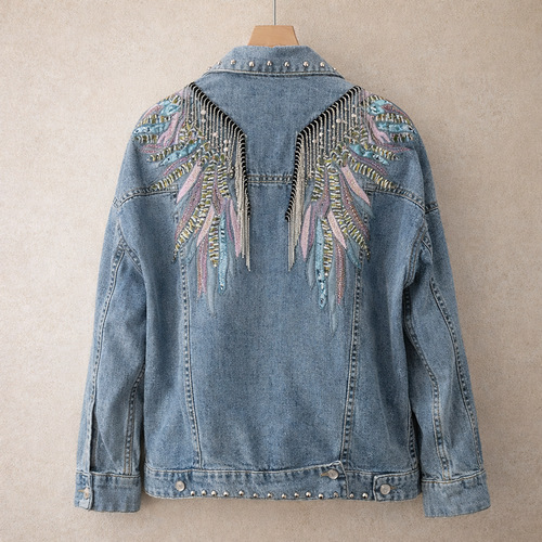 Artistic Feather Jean Jacket