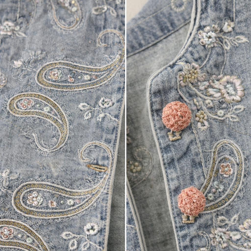 Paisley Embroidered Denim Vest