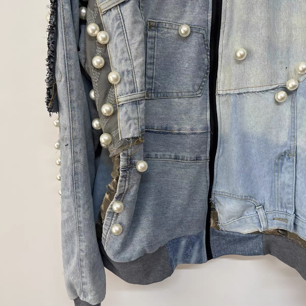Pearl Patchwork Denim Bomber - One of a Kind