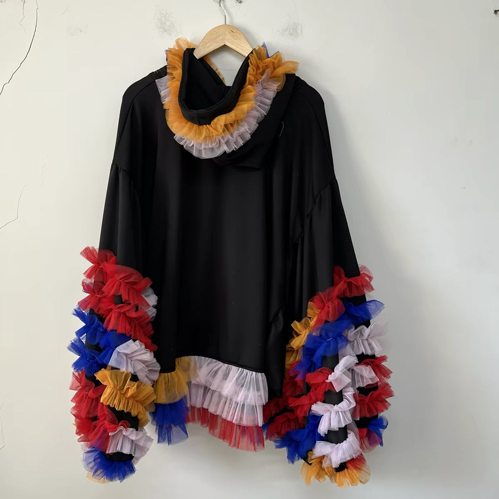 Carnival Ruffle Upcycled Hooded Top